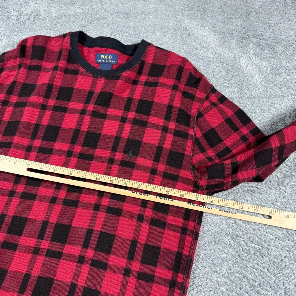 Polo‎ Ralph Lauren Thermal Shirt Mens Large Waffle Knit Multicolor PLaid Stretc